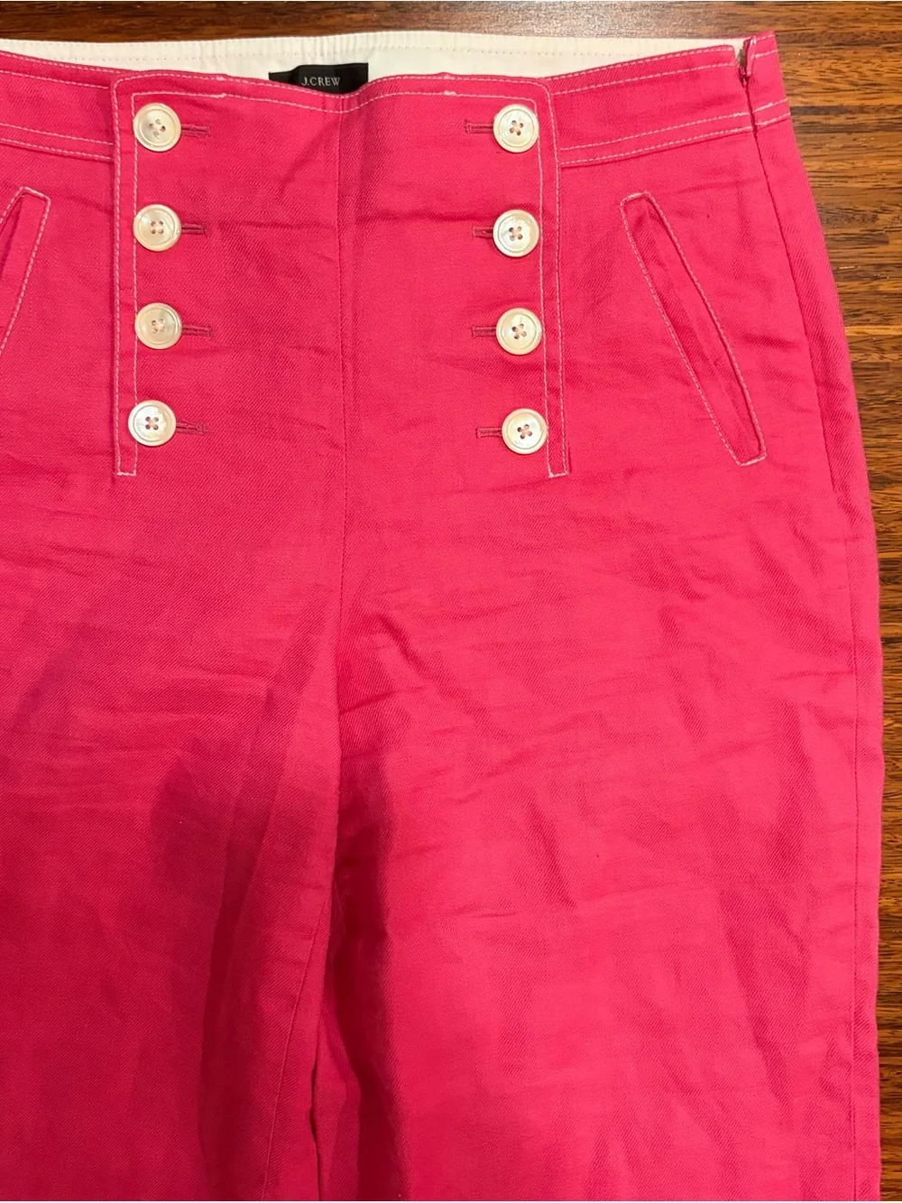 J. Crew Peyton Pink Sailor Pants Linen Blend Wide Leg Cropped Size 8 Resortwear